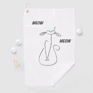 Slinky Black Cat Meow Meow Custom Text Green Eyes Golf Towel