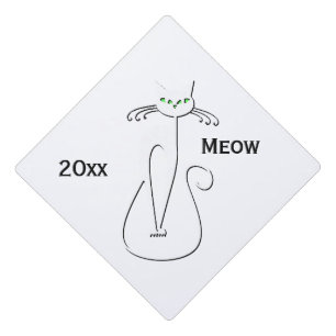 Slinky Black Cat Meow Meow Custom Text Green Eyes Graduation Cap Topper