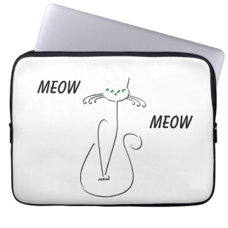 Slinky Black Cat Meow Meow Custom Text Green Eyes Laptop Sleeve