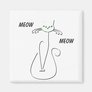 Slinky Black Cat Meow Meow Custom Text Green Eyes Magnet