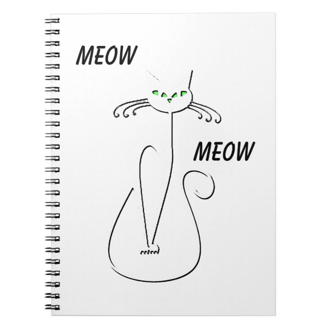 Slinky Black Cat Meow Meow Custom Text Green Eyes Notebook (Front)