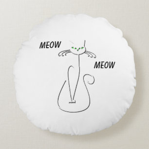 Slinky Black Cat Meow Meow Custom Text Green Eyes Round Pillow