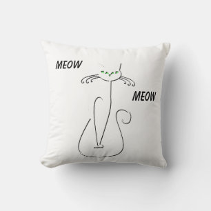 Slinky Black Cat Meow Meow Custom Text Green Eyes Throw Pillow
