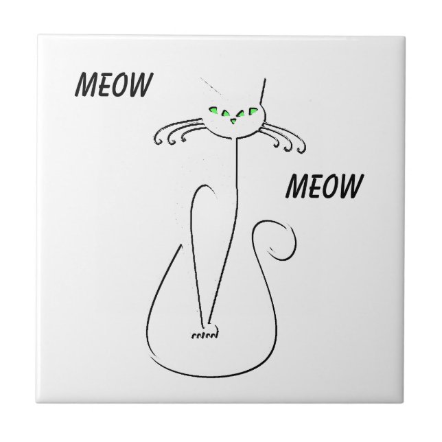 Slinky Black Cat Meow Meow Custom Text Green Eyes Tile (Front)