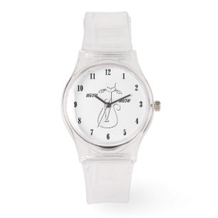 Slinky Black Cat Meow Meow Custom Text Green Eyes Watch