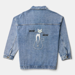 Slinky Black Cat Meow Meow Green Eyes Denim Jacket