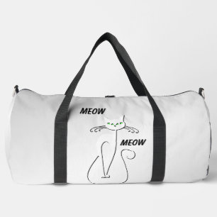Slinky Black Cat Meow Meow Green Eyes on Silver Duffle Bag