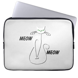 Slinky Black Cat Meow Meow Green Eyes on silver Laptop Sleeve