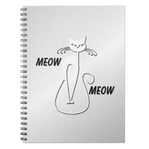 Slinky Black Cat Meow Meow Green Eyes on silver Notebook