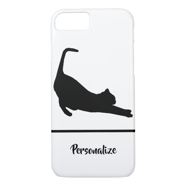 Slinky Black Cat Stretches Silhouette Personalize Case-Mate iPhone Case (Back)