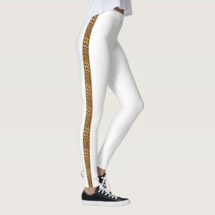 Slinky Leopard Fur Trendy Side Stripe on White Leggings