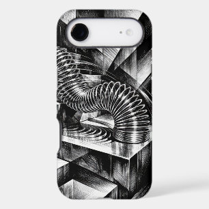 Slinky monochrome dévalant des marches chromées