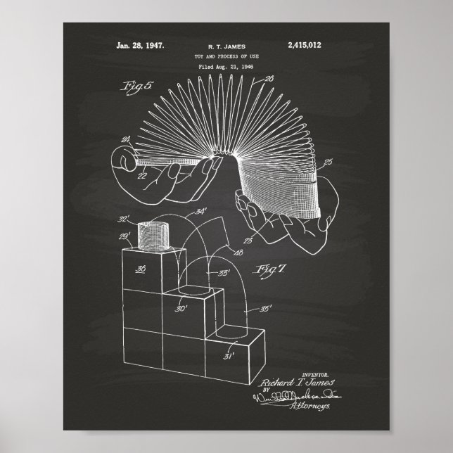 Slinky Toy 1946 Patent Art - Chalkboard Poster (Front)