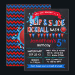 Slip and Slide Kickball Birthday Red White Blue Invitation<br><div class="desc">Slip and Slide Birthday Bash invitation, Red, White and Blue colour scheme suitable for any age. Add text to the design. For additional changes (font colour, font style, remove or move elements, change other wording *words SLIP & SLIDE, KICKBALL and TO CELEBRATE are not editable), click on personalize, scroll down,...</div>