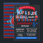 Slip and Slide Kickball Birthday Red White Blue Invitation<br><div class="desc">Slip and Slide Birthday Bash invitation, Red, White and Blue colour scheme suitable for any age. Add text to the design. For additional changes (font colour, font style, remove or move elements, change other wording *words SLIP & SLIDE, KICKBALL and TO CELEBRATE are not editable), click on personalize, scroll down,...</div>