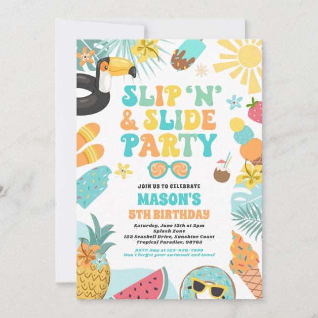 Slip 'n' Slide Splash Pad Summer Birthday Party Invitation (Front)