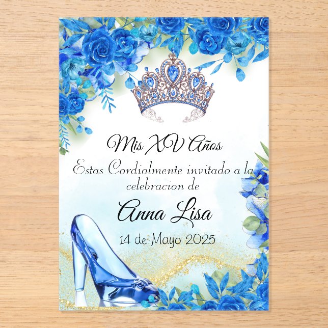 Slipper bleu nuit et Invitation de Crown Quinceañe (Recto)