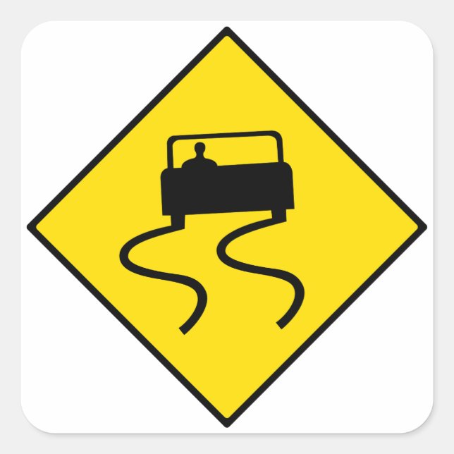 Slippery Road Sign Square Sticker (Front)