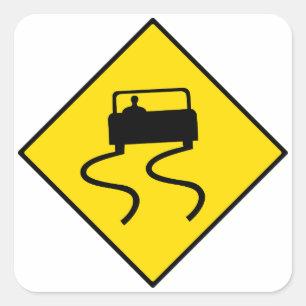 Slippery Road Sign Square Sticker