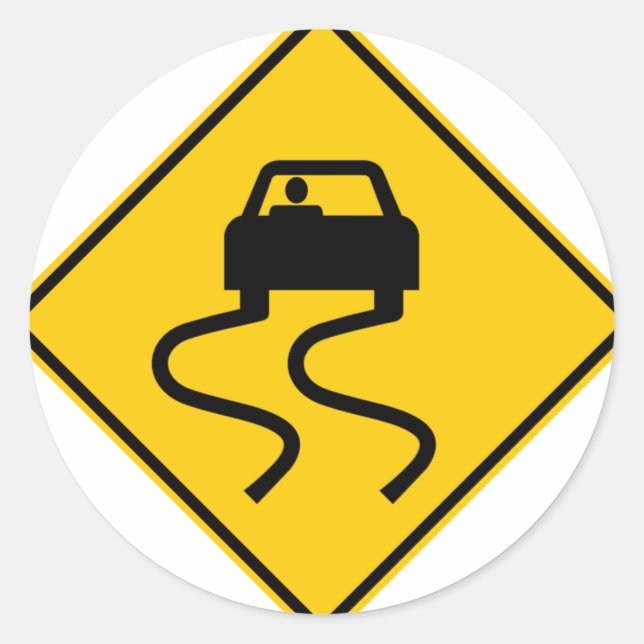 Slippery When Wet Highway Sign Classic Round Sticker (Front)