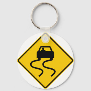 Slippery When Wet Highway Sign Keychain