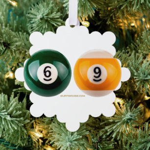 SlipperyJoe 69 hard pool table two billiard balls  Ornament Card