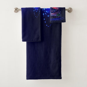 SlipperyJoe Christmas tree digital translucent red Bath Towel Set