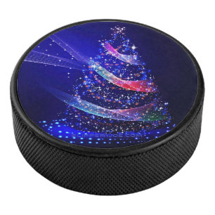 SlipperyJoe Christmas tree digital translucent red Hockey Puck