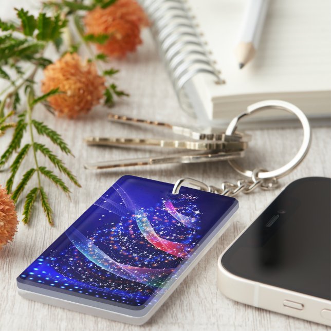 SlipperyJoe Christmas tree digital translucent red Keychain (Front Right)