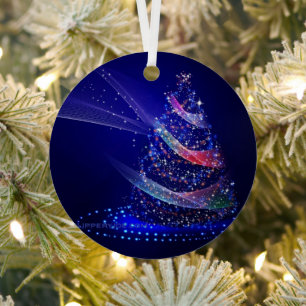 SlipperyJoe Christmas tree digital translucent red Metal Ornament