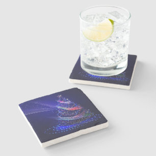 SlipperyJoe Christmas tree digital translucent red Stone Coaster