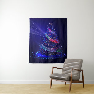 SlipperyJoe Christmas tree digital translucent red Tapestry