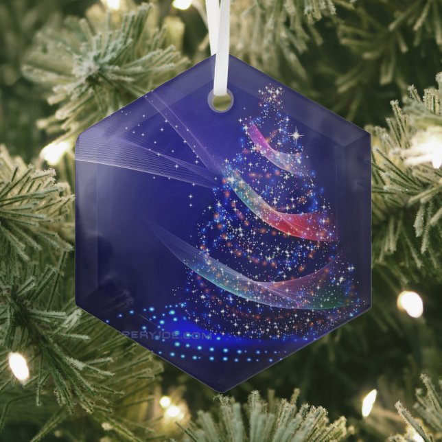 SlipperyJoe digitally rendered Christmas tree beau Glass Ornament (Insitu)