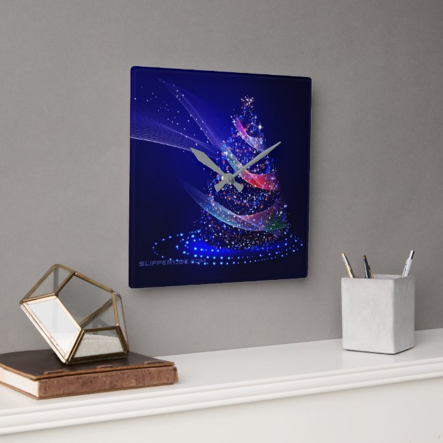 SlipperyJoe digitally rendered Christmas tree beau Square Wall Clock (Office)