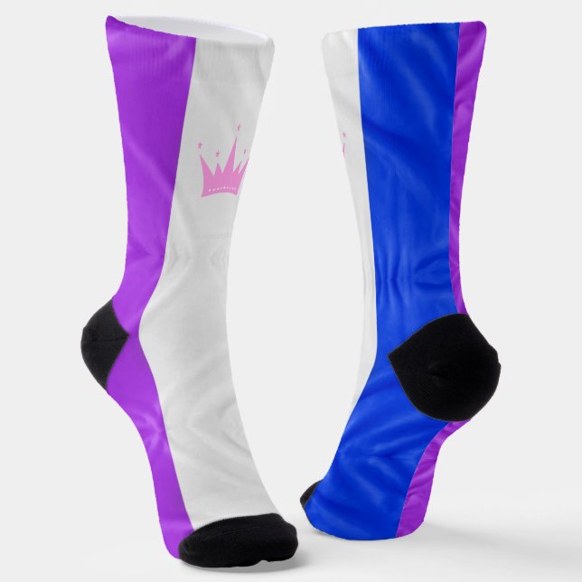 SlipperyJoe drag pride flag purple white blue Sequ Socks (Angled)
