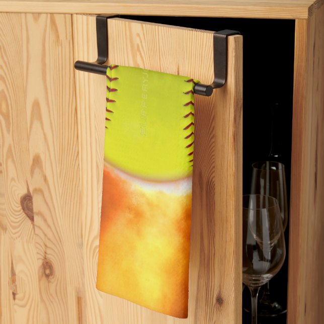 SlipperyJoe, Fireball Raspberry, Softball on fire, Kitchen Towel (Thirds Fold)