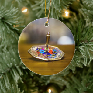 SlipperyJoe Hanukkah dreidel gift octagonal base b Ceramic Ornament