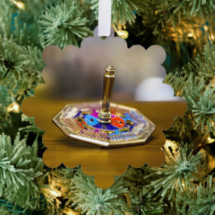 SlipperyJoe Hanukkah dreidel gift octagonal base b Ornament Card