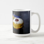 SlipperyJoe Hanukkah symbolic still life holiday e Coffee Mug<br><div class="desc">SlipperyJoe Hanukkah symbolic still life holiday essence vibrant meaningful objects colourful slender pile menorah candles artistic red blue yellow and white sufganiyah doughnut classic jelly-filled commemorate miracle of the oil dreidels metallic gold glossy blue Hebrew great miracle happened there metallic pewter star of David medallion light resilience community themes spiritual...</div>
