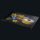 SlipperyJoe Hanukkah symbolic still life holiday e Cutting Board<br><div class="desc">SlipperyJoe Hanukkah symbolic still life holiday essence vibrant meaningful objects colourful slender pile menorah candles artistic red blue yellow and white sufganiyah doughnut classic jelly-filled commemorate miracle of the oil dreidels metallic gold glossy blue Hebrew great miracle happened there metallic pewter star of David medallion light resilience community themes spiritual...</div>