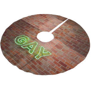 SlipperyJoe illuminated gay neon sign bright vivid Brushed Polyester Tree Skirt
