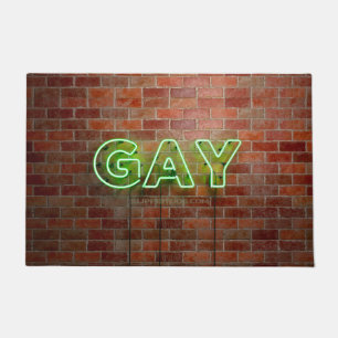 SlipperyJoe illuminated gay neon sign bright vivid Doormat