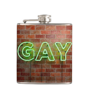 SlipperyJoe illuminated gay neon sign bright vivid Hip Flask