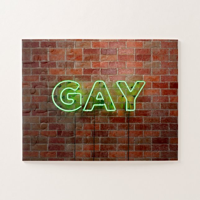 SlipperyJoe illuminated gay neon sign bright vivid Jigsaw Puzzle (Horizontal)