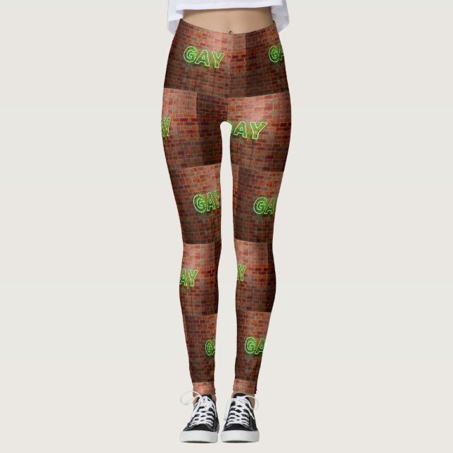 SlipperyJoe illuminated gay neon sign bright vivid Leggings (Front)