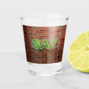 SlipperyJoe illuminated gay neon sign bright vivid Shot Glass