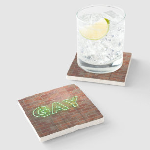 SlipperyJoe illuminated gay neon sign bright vivid Stone Coaster