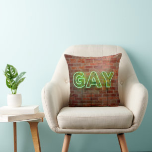 SlipperyJoe illuminated gay neon sign bright vivid Throw Pillow