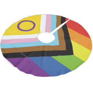 SlipperyJoe Intersex Progress Pride Flag rainbow s Brushed Polyester Tree Skirt