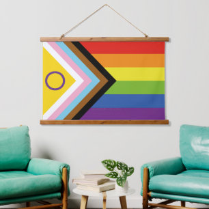 SlipperyJoe Intersex Progress Pride Flag rainbow s Hanging Tapestry